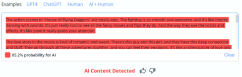 Screenshot of Copyleaks' AI detection